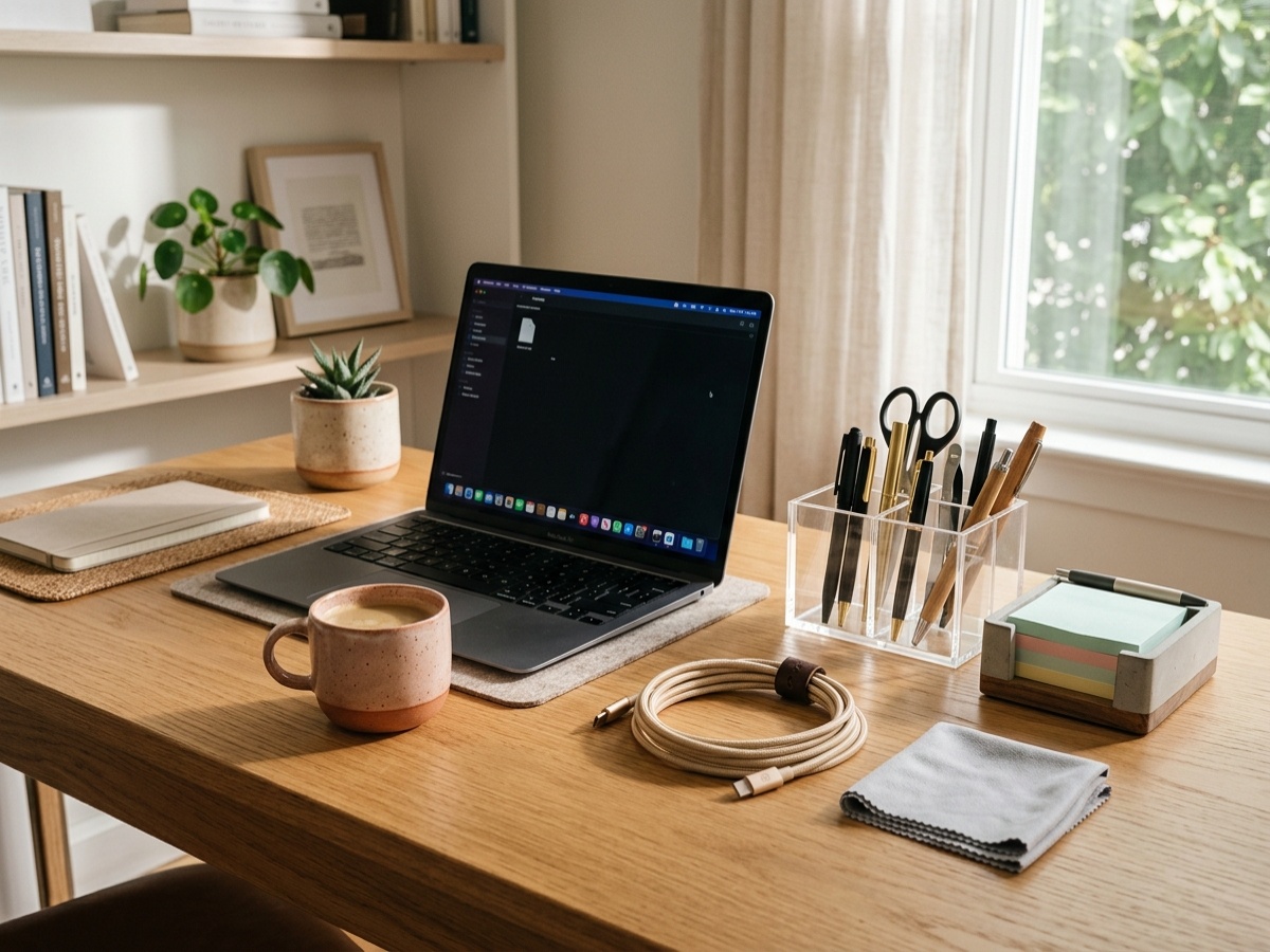 Organized desk and workspace essentials